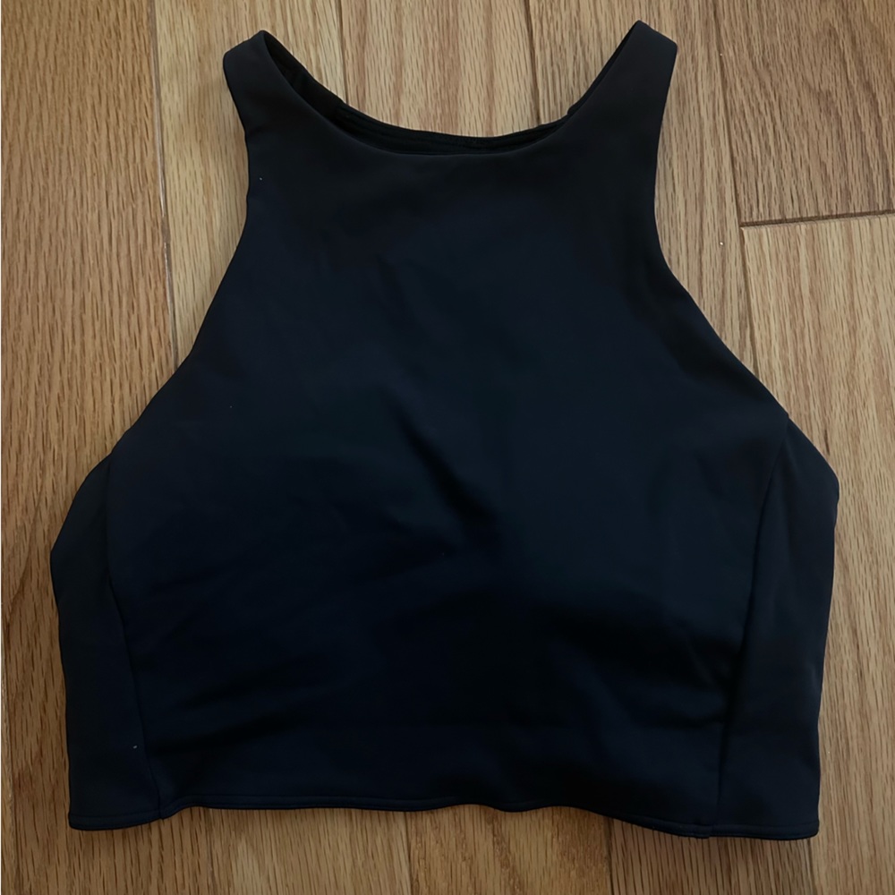 High neck longline black sports bra
